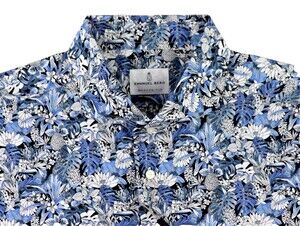 Emanuel Berg Shirt 18 XXL 46 Blue Plants Floral Cotton Modern Fit Button Up
